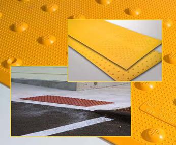 brick red & yellow surface applied warning tiles