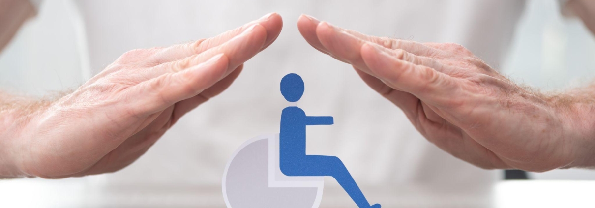 Disabled person protected by hands - Concept of disability insurance